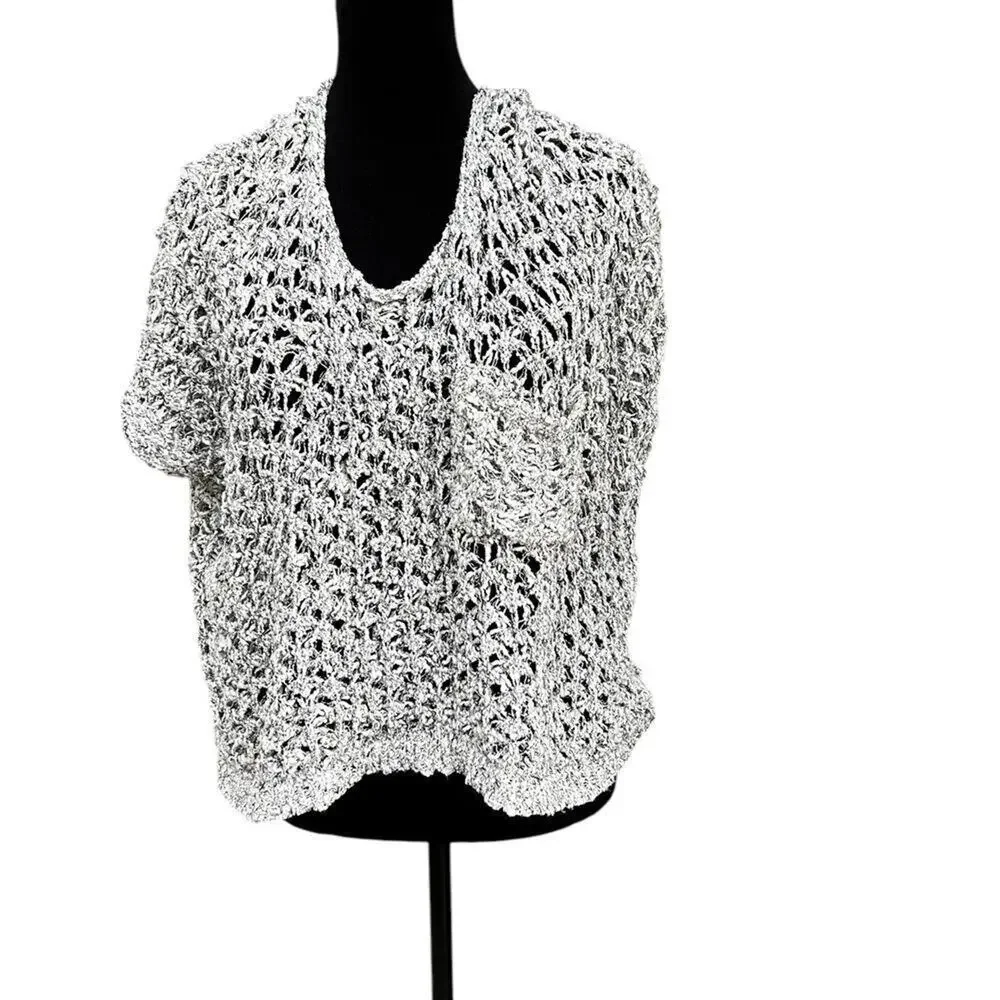 POL open weave, oversized crew neck, cropped sleeveless sweater, women's size S